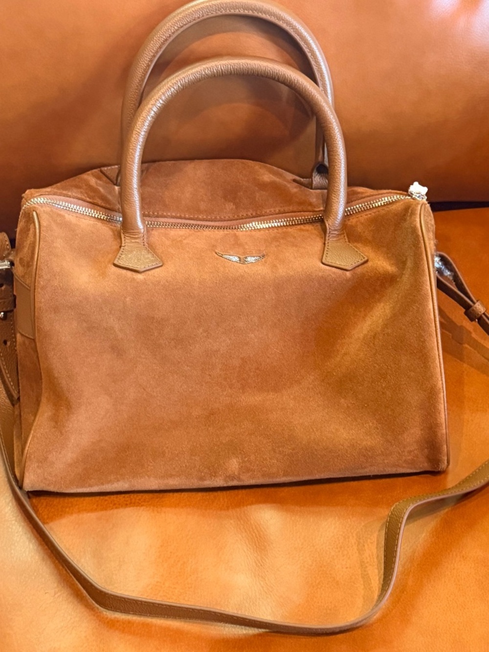 NWT- ZADIG & VOLTAIRE BROWN SUEDE SUNNY BOWLING BAG